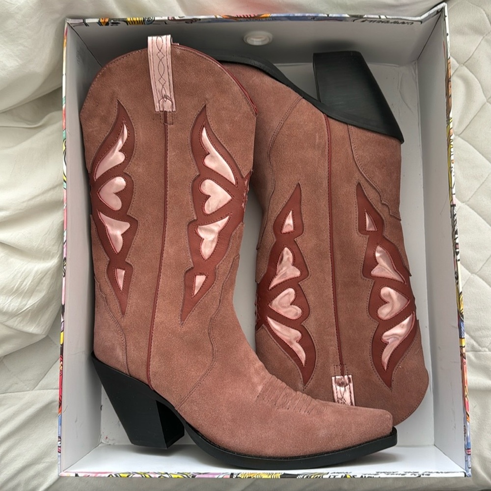 Jeffrey Campbell Fluttering Cowboy Boots in Blush Suede Metallic - Cowgirl Boot